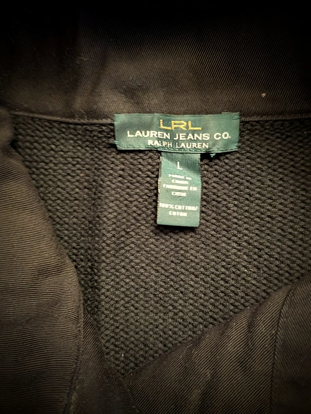 Vintage Lauren Ralph Lauren Y2K Military Cardigan Sweater Black Cotton Knit Sz L